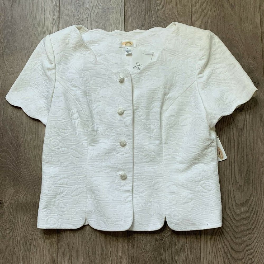 Talbots White Textured Floral Short-Sleeve Blazer